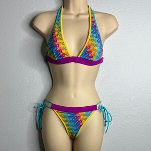Dolce & Gabbana vintage monogram colorful rainbow 2000 Y2K bikini